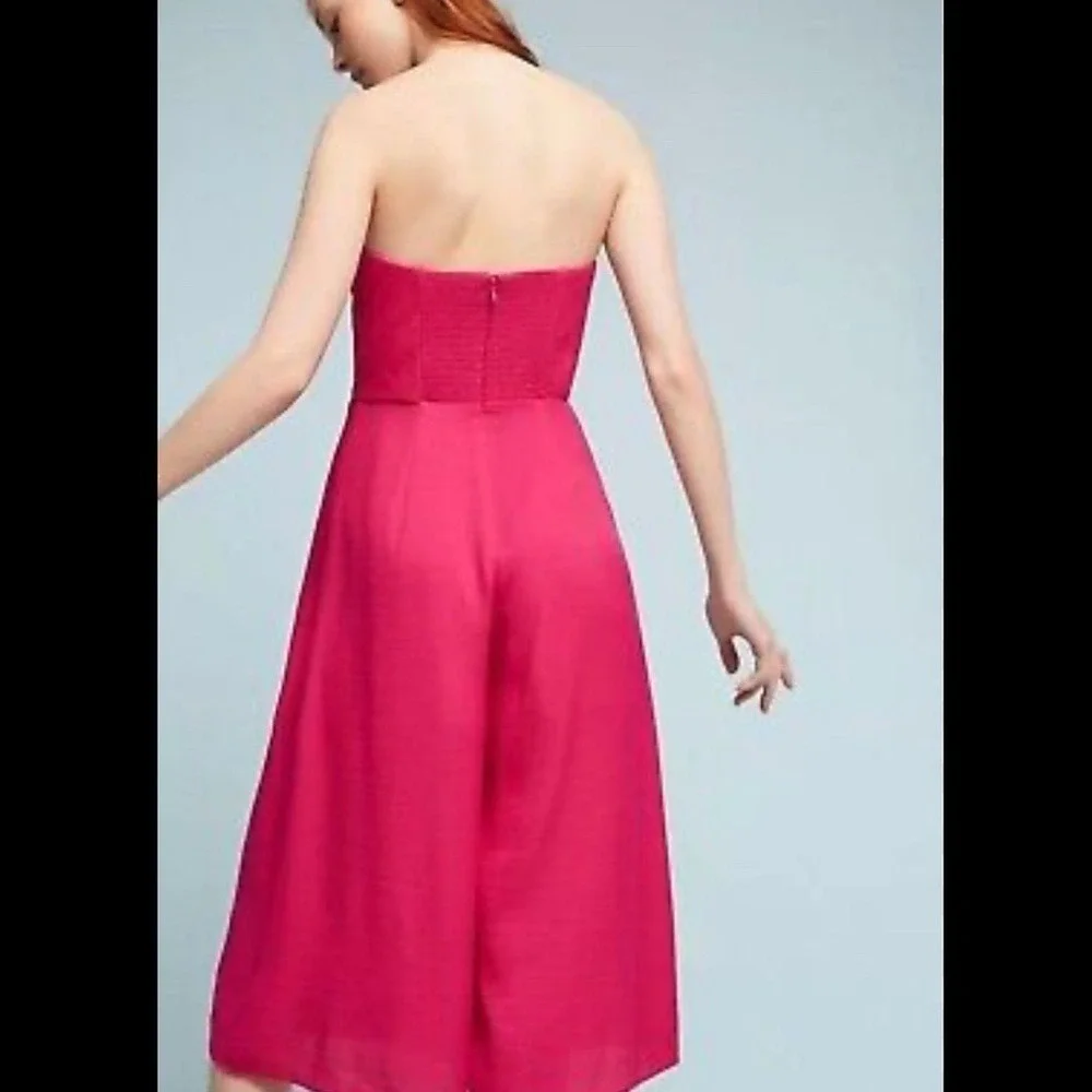 Anthropologie Galatea Strapless Tie Front Wide Leg Jumpsuit Fuchsia Pink Culotte - Picture 6 of 16